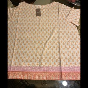 NWT J Jill white T-Shirt w/orange & pink designs